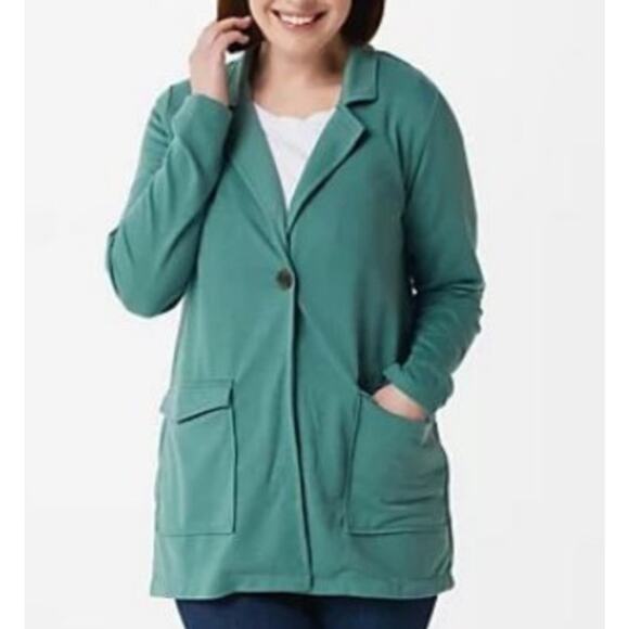 CuddlDuds Lightweight One Button Closure Comfort Sagebrush Cardigan Blazer Large - Picture 2 of 10